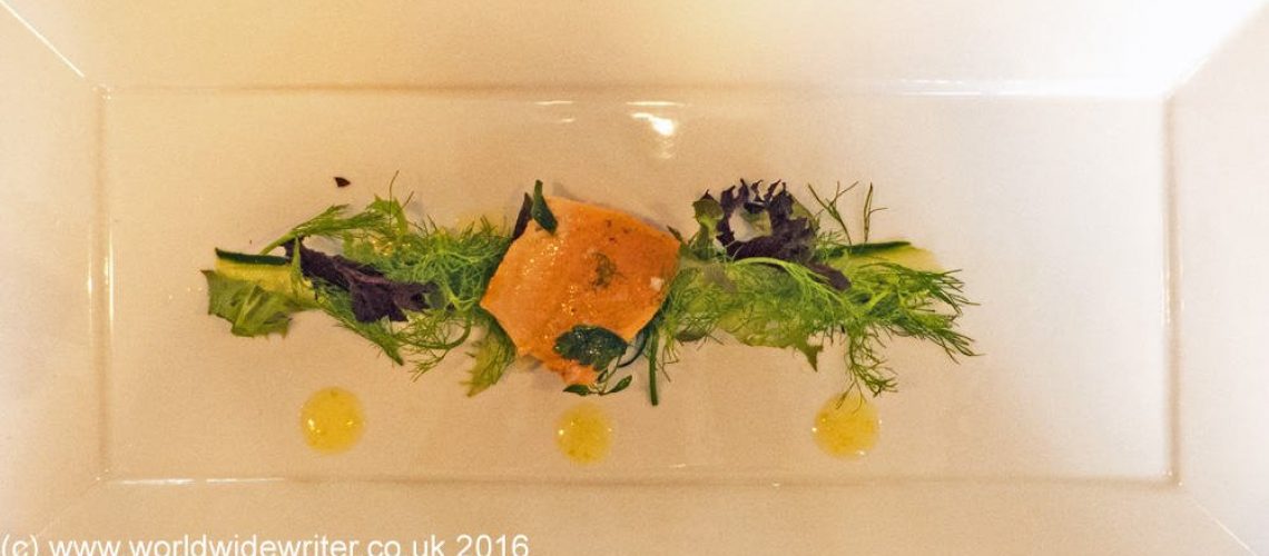 A dish of trout and cucumber